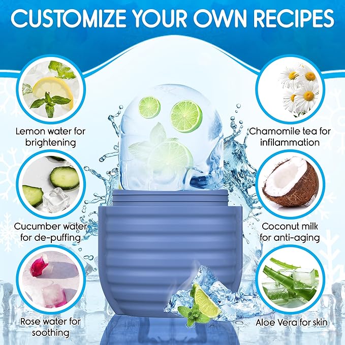 2Pcs Ice Roller for Face, Ice Face Roller, Reusable Silicone Ice Mold for Face, Facial Beauty Ice Roller Skin Care Tools for Shrink Pores Anti Wrinkle Reduce Puffiness (Green + Purple)