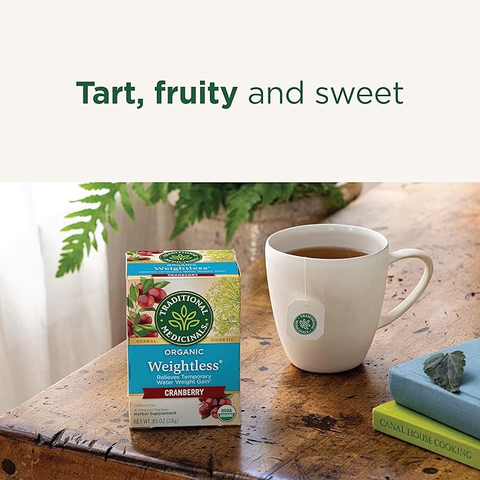 Traditional Medicinals Tea, Organic Weightless, Relieves Temporary Water Weight Gain, Cranberry, 96 Tea Bags (6 Pack)