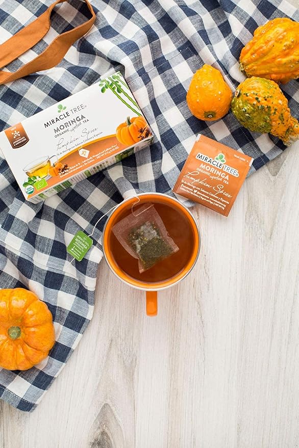 Miracle Tree - 6 Count of Organic Moringa Superfood Tea, 25 Individually Sealed Tea Bags, Pumpkin Spice (Keto, Detox, Energy/Immunity Booster, Vegan, Gluten-Free, Organic, Non-GMO, Caffeine-Free)