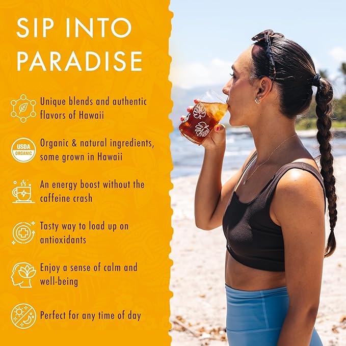 Hawaiian Natural Tea Mango Peach Flavored Organic Tea - Tropical Fruit Green and Black Tea Blend - Perfect Daily Cup & Gift for Special Occasions - 20 Tea Bags