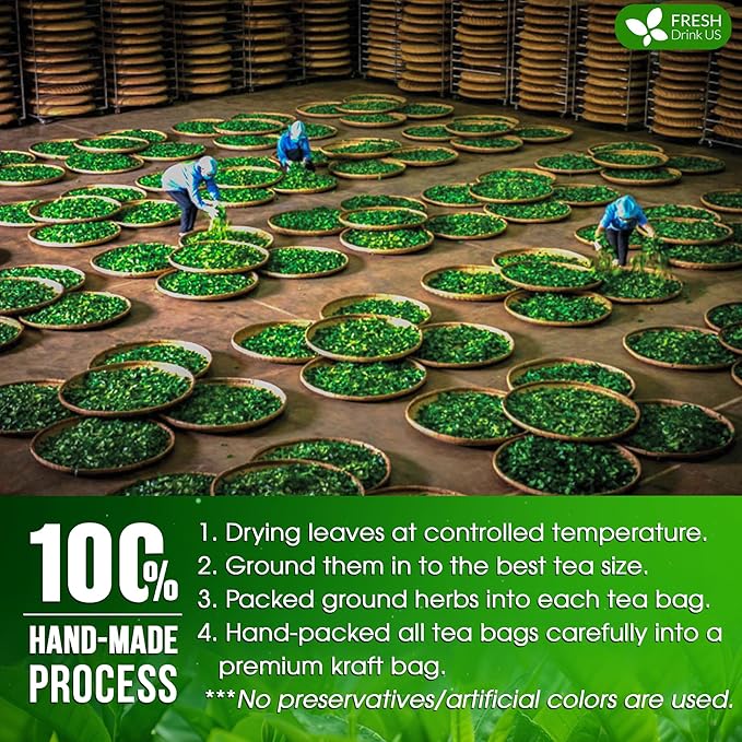 FreshDrinkUS, Premium 30 Tulsi Green Tea Bags, 100% Natural, Blend of Tulsi Holy Basil Leaves, and Green Tea Leaves. Made with Natural Material Tea Bags. No Sugar, Vegan.