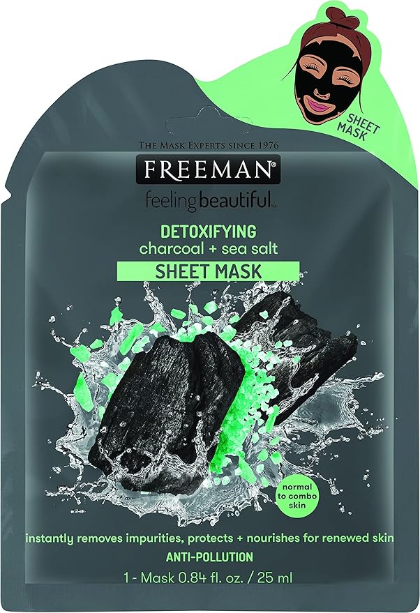 Feeling Beautiful Freeman Facial Charcoal+sea Salt Detoxify Sheet Mask, 2.4 Oz