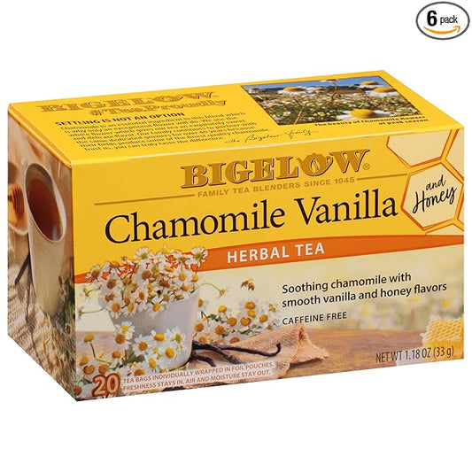 Bigelow Tea Chamomile Vanilla with Honey Herbal Tea, Caffeine Free Tea with Chamomile Vanilla, 20 Count Box (Pack of 6), 120 Total Tea Bags
