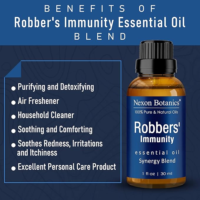 Robbers' Immunity Essential Oil Blend 30 ml - Immune Boost Aromatherapy for Diffusers - Natural Shield Against Germs - Nexon Botanics