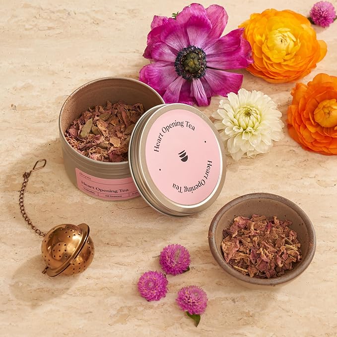 Divya's Heart Opening Tea, Ayurvedic Herbal Tea with Ashoka, Rose Petals, and Cardamom for Balance, Love, and Grief, Caffeine Free, Organic, Non-GMO, Ayurvedic, Loose Leaf Tea