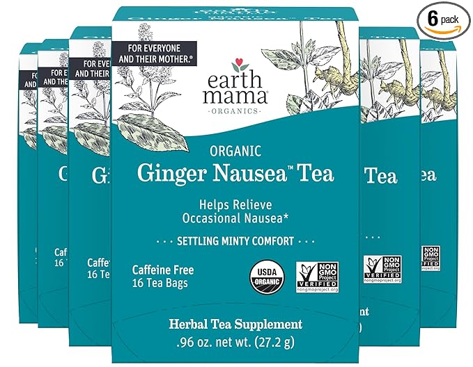 Earth Mama Organic Ginger Nausea™ Tea | Comforts Occasional Nausea + Morning Sickness, 16 Teabags Per Box (6-Pack)