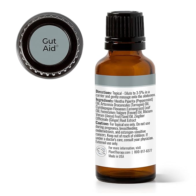 Plant Therapy Gut Aid Essential Oil Blend 30 mL (1 oz) 100% Pure, Undiluted, Natural Aromatherapy for Upset Stomach Relief