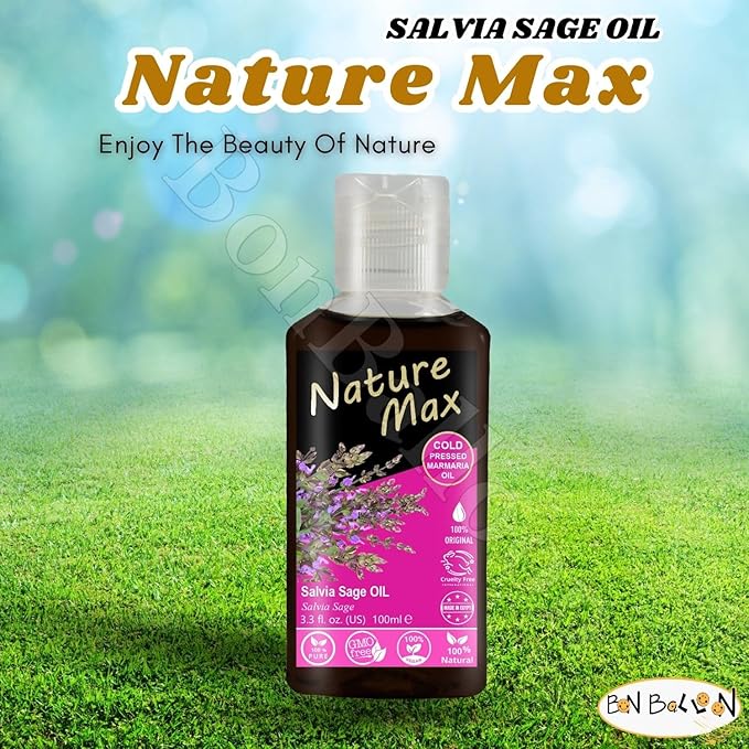 Nature Max Marmaria Salvia Sage Oil Natural Undiluted Pure For Hair & Skin Care Cold Pressed Egyptian Egypt Arab Arabic Arabian Herbal Herb Herbs Kosher Halal (1Pack = 3.38 oz / 100 ml) زيت المرمرية