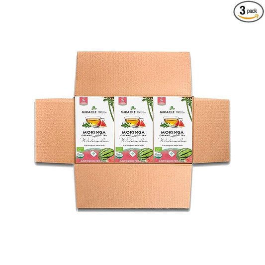 Miracle Tree - 3 Count of Organic Moringa Superfood Tea, 25 Individually Sealed Tea Bags, Watermelon (Keto, Detox, Energy/Immunity Booster, Vegan, Gluten-Free, Organic, Non-GMO, Caffeine-Free)