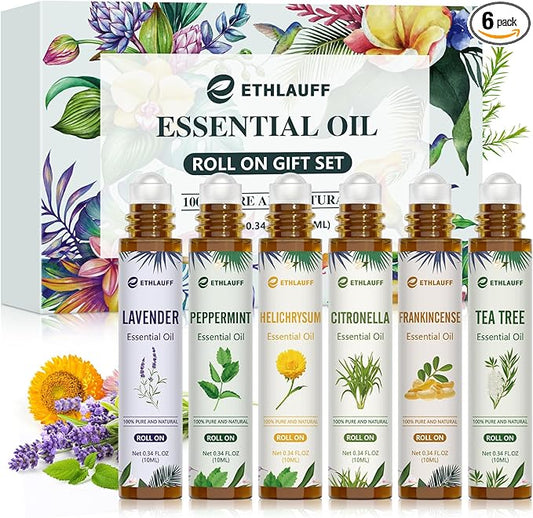 Essential Oil Roll On Set, Natural Aromatherapy Roll On, Relaxation Gift for Women and Men