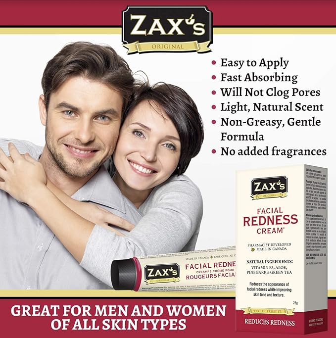 Zax's Facial Redness Diminishing Cream, Rapid Relief for Rosacea, Windburn & Dehydrated Skin, Intensive Moisturizing with Organic Natural Ingredients, Pharmacist Developed, 28g