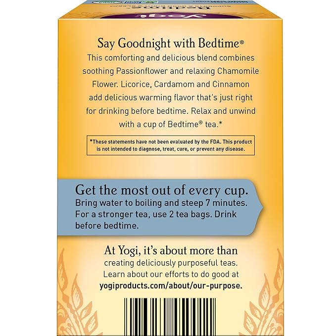 Yogi Tea - Bedtime (6 Pack) - Supports a Good Night’s Sleep - Tea with Passionflower, Chamomile, Valerian Root, and Lavender - 96 Organic Herbal Tea Bags