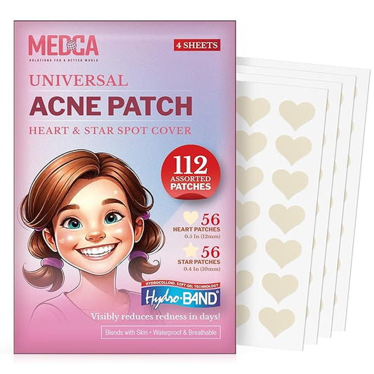 MEDca Acne Patches for Face - Hydrocolloid Bandages (112 Count) Pimple Patches for Face in Hearts & Stars, Acne Spot Treatment Care for Face & Skin Spot Patch Conceals Zits, Acne and Blackheads