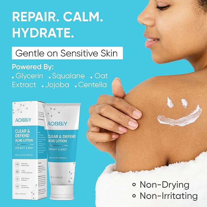 Butt Acne Clearing Treatment Cream: Clears & Prevents Breakouts Fast – Gentle Body & Back Lotion for Clogged Pores, Folliculitis & Bumps, 2% Salicylic Acid & Niacinamide, Ideal for Women, Men & Teens