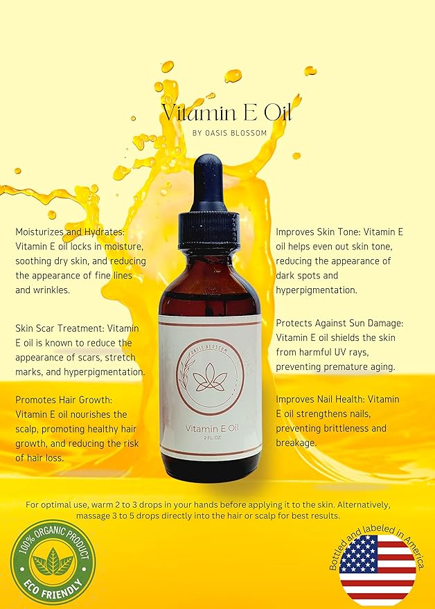Organic Vitamin E Oil for Skin, Face & Scars - Pure & Natural Liquid Formula - 74000 IU - 100% Pure & Natural Vitamin E Oil - 2 Fl. Oz.
