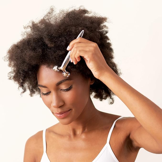 Contouring Face Roller - Skin Care Face Massager Tightens & Tones Skin Appearance, Improves Complexion, and Reduces Aging & Wrinkles, Silver