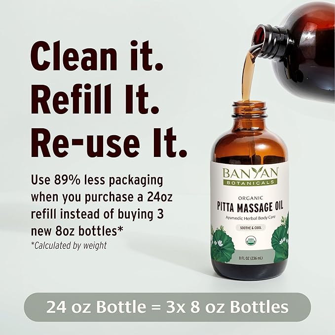Banyan Botanicals Pitta Massage Oil – Organic Massage Oil Infused with Ayurvedic Herbs – with Gotu Kola and Guduchi (Tinospora cordifolia) – 24 oz. – Non-GMO Sustainably Sourced Abhyanga Massage Oil