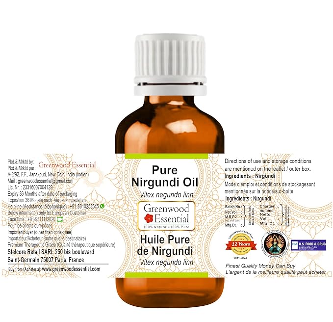 Pure Nirgundi oil (Vitex negundo linn) Natural Therapeutic Grade 50ml (1.69 oz)