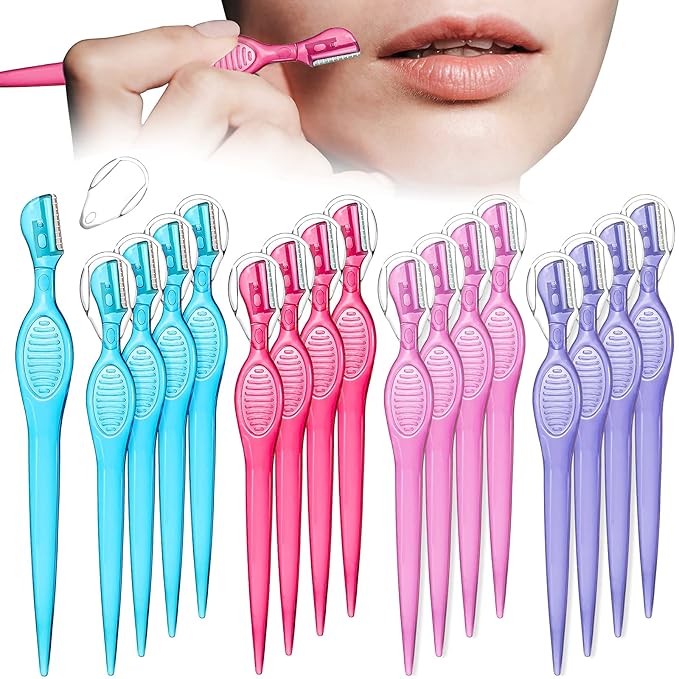 16 Pcs Small Eyebrow Razor for Women Portable Face Razors for Women Facial Hair Lip Trimmer Hair Shaving Removal Tool Dermaplaning Tool Eyebrow Shaver with Safety Cap for Makeup Face Care, 4 Colors