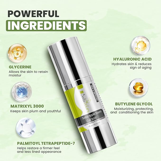 Swiss Apple Stem Cell Cream for Face – Apple Stem Cell 3000 | Plant Stem Cell to Reduce All signs of Aging, Wrinkles, Discoloration, Restore Elasticity and Youthful Appearance, 1Fl Oz