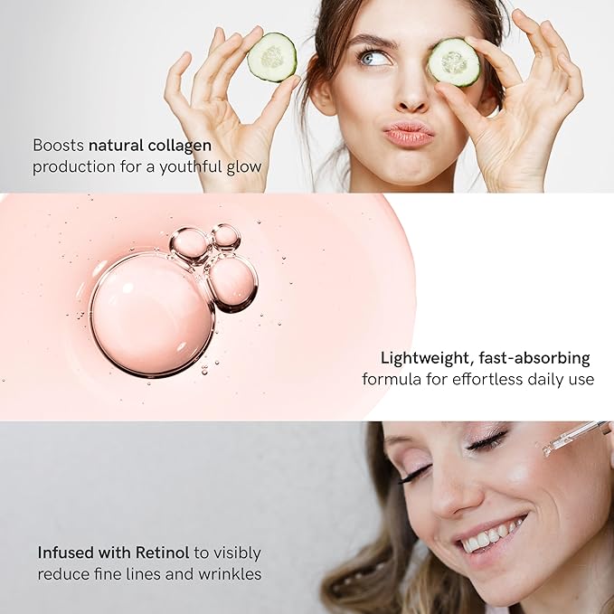 Collagen & Retinol Serum For Face - Ultra Hydrating, Restores, Smooths & Reduces Wrinkles - Dermatologist Tested, Natural Ingredients, Clean Beauty - Korean Skin Care - 1.69 Fl. Oz