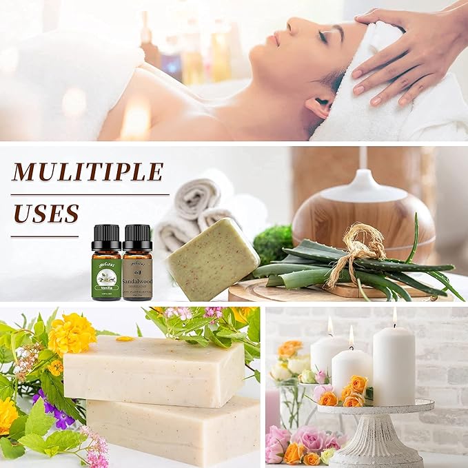 yethious Vanilla Sandalwood Essential Oils for Diffuser & Aromatherapy Pure Natural Organic Vanilla Oils Set - 2PCS 10ML