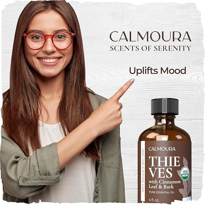 CALMOURA Organic Thieves Oil Essential Oil — USDA Certified Therapeutic Grade — (4 oz | 118 ml) — Based on The Tale of Four Thieves — Five Guards Essential Oil