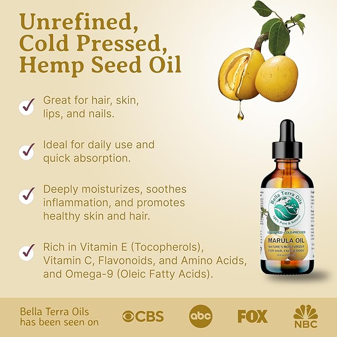 Bella Terra Oils - Marula Oil for Skin 4 oz - Dive into the Nutritional Excellence, Abundant in Vitamin C & Antioxidants, Perfect Companion for Your Face