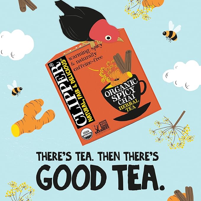 Clipper Tea Spicy Chai Herbal Tea – Caffeine Free, USDA Organic, Great Hot or Iced – Warming, Spicy, Natural, Fair & Delicious – 50 Tea Bags