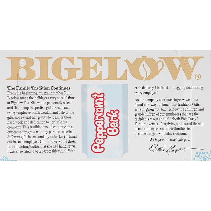 Bigelow Peppermint Bark Herbal Tea Bags, 18 Count Box (Pack of 6), Caffeine Free Herbal Tea, 108 Tea Bags Total