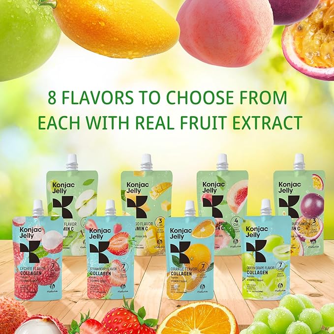 Konjac Jelly Green Grape Flavor with Collagen Peptides 10 Packs and Konjac Rice Gluten Free 12 Packs Low Calorie, Keto, Sugar Free, Healthy Food