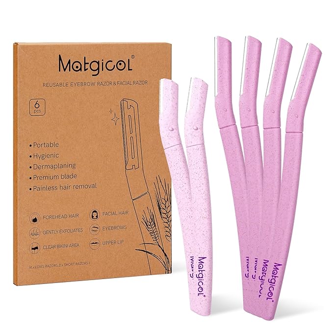 Eco-Friendly Women's Dermaplaning Razor - Multipurpose Exfoliating Tool with Anti-Cut Blades & Biodegradable Handle for Silky Skin & Perfect Brows (Purple-Pink)