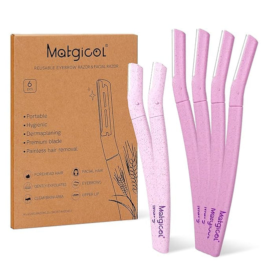 Eco-Friendly Women's Dermaplaning Razor - Multipurpose Exfoliating Tool with Anti-Cut Blades & Biodegradable Handle for Silky Skin & Perfect Brows (Purple-Pink)