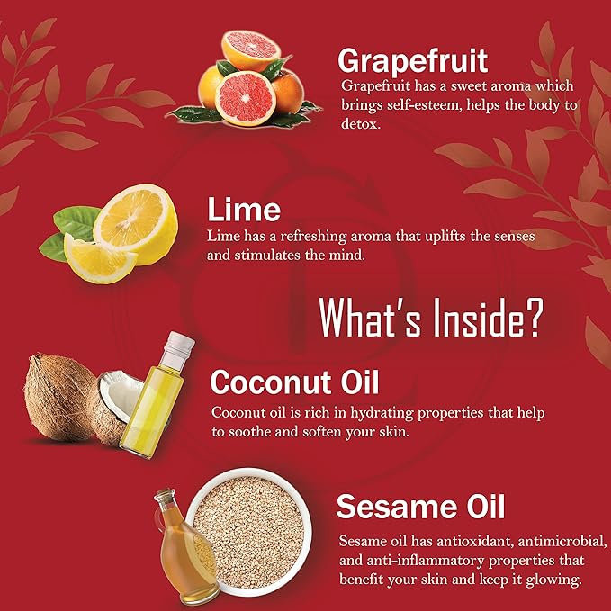 Organic - Edible Citrusy Sensual Massage Oil for Couple Date Night | for Intimate Moments Passion Body Glide No Stain & Non-Sticky | with Coconut Oil, Natural Grapefruit & Lime