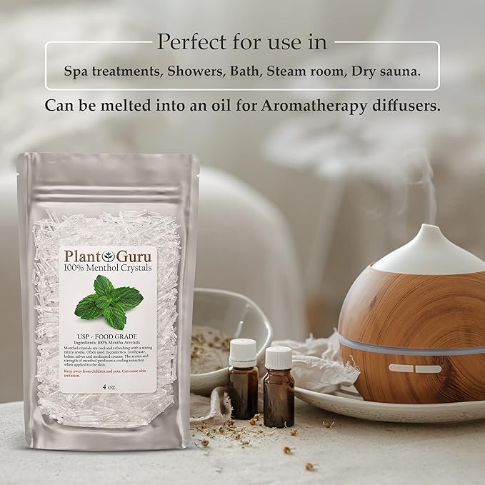 Menthol Crystals 8 oz. Mentha Arvensis 100% Pure Natural USP Food Grade - Great for Cosmetics, Salves, Balms, Creams and Soap Making.