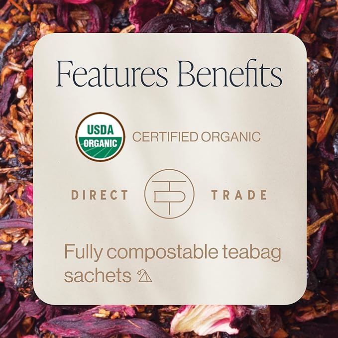 Rishi Tea Blueberry Hibiscus Herbal Tea - Organic, Caffeine Free Sachet Bags, Sweet & Tangy with Antioxidants, Enjoy Hot or Iced - 15 Count (Pack of 6)