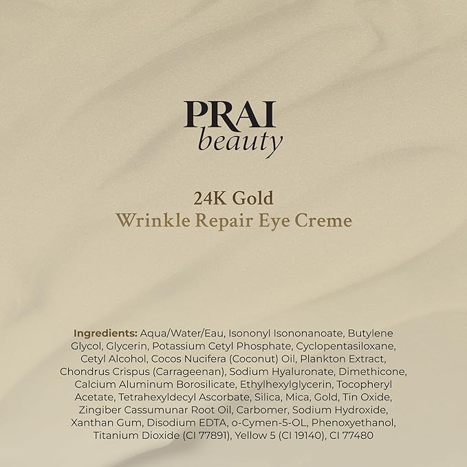 PRAI Beauty 24K Gold Wrinkle Repair Eye Creme - Anti-Aging and Anti-Wrinkle Eye Cream - Infused with Hyaluronic Acid and Real 24K Gold, 0.5 Oz