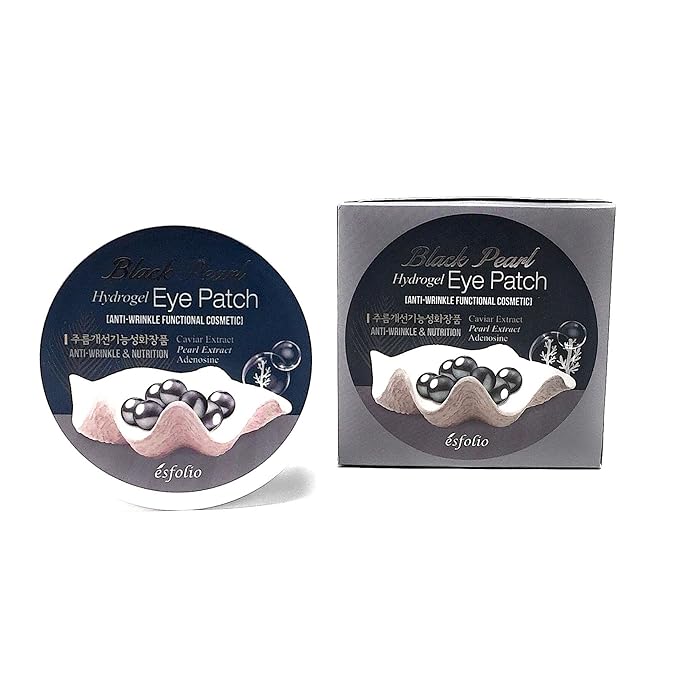 esfolio Black Pearl Extract Hydrogel Eye Patch – Hydrating Under-Eye Mask for Dark Circles, Puffiness, Wrinkles, Korean Skincare with Collagen & Hyaluronic Acid for Firming & Soothing 60 Pcs
