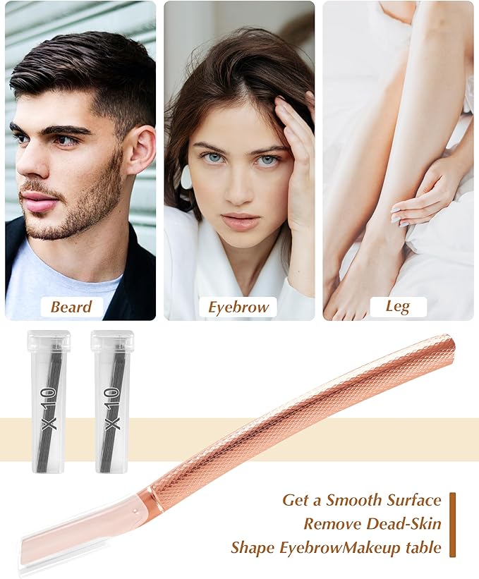 Dermaplaning Tool for Face Professional, Facial Razors for Women Face with 20 Blade Refills, Eyebrow Razor for Women and Men, Pink