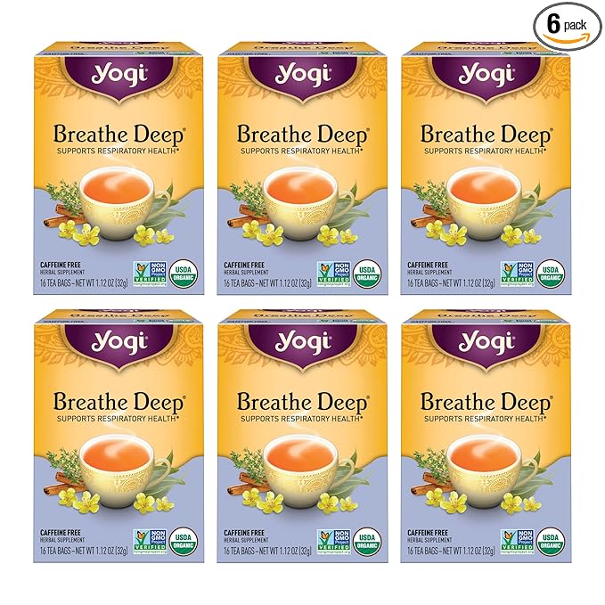 Yogi Tea Breathe Deep Tea - 16 Tea Bags per Pack (6 Packs) - Organic Respiratory Tea - Supports Respiratory Health - Includes Licorice Root, Eucalyptus Leaf, Ginger Root & Cinnamon Bark