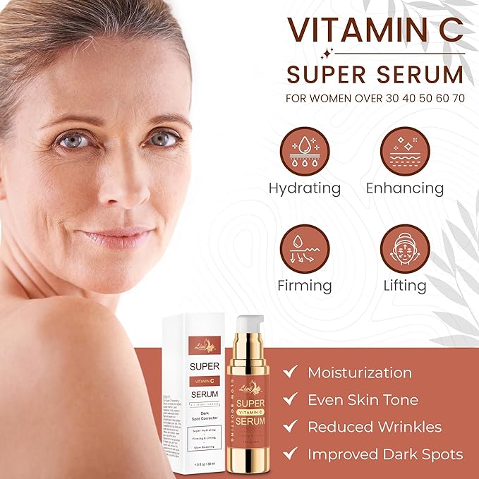 Live Healthy Super Vitamin C Serum for Women Over 70 - C Super Serum, Vitamin C, Peptides, Vitamin E - Rapid Anti Aging, Lifting & Firming, Anti Wrinkle & Age Spots Reduction - Made in USA | 30ml