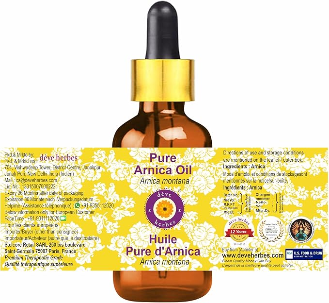 Deve Herbes Pure Arnica Oil (Arnica Montana) with Glass Dropper 15ml (0.50 oz)