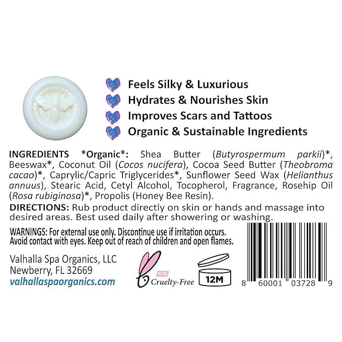 Lotion Bar With Organic Body Butters | Improves Wrinkles, Scars, and Tattoos | Honey Bee Propolis | Valhalla Spa Organics size 1 oz