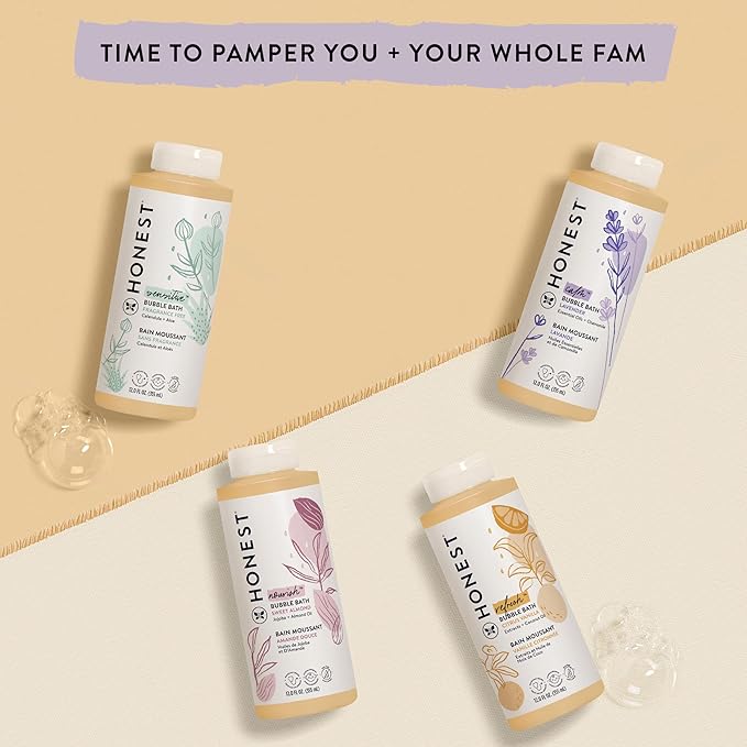 The Honest Company Foaming Bubble Bath | Gentle for Baby | Naturally Derived, Tear-free, Hypoallergenic | Lavender Calm, 12 fl oz