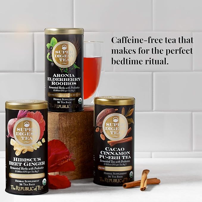 The Republic of Tea Organic Aronia Elderberry Rooibos SuperDigest Tea® | Probiotic Tea Bags (36 count)