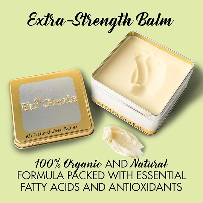 Eu'Genia Extra Strength Shea Butter Gift Set – Tins with Bag Gift Note & Tissue Paper – Intensive Moisturizing & Nourishing Shea Butter (2 Pack, Unscented & Lavender)