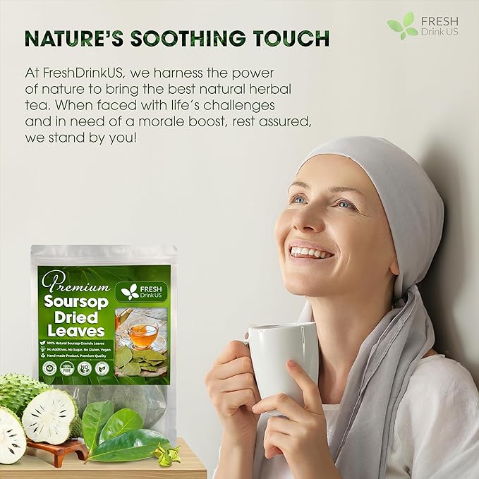 FreshDrinkUS, 55+ Premium Soursop Graviola Dried Leaves, 55-60 Natural Whole Leaves, Wildcrafted, Graviola, Hoja Guanabana, Soursop Loose Leaf Herbal Tea, No Gluten, Vegan