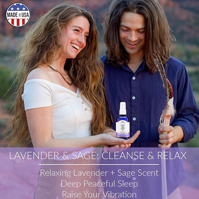 Sage Smudge Spray with Lavender (4 Fl Oz) - for Cleansing Negative Energy - Sage Spray Alternative to Smudge Sticks - Sustainably Made in USA with Pure Essential Oils and Real Crystals