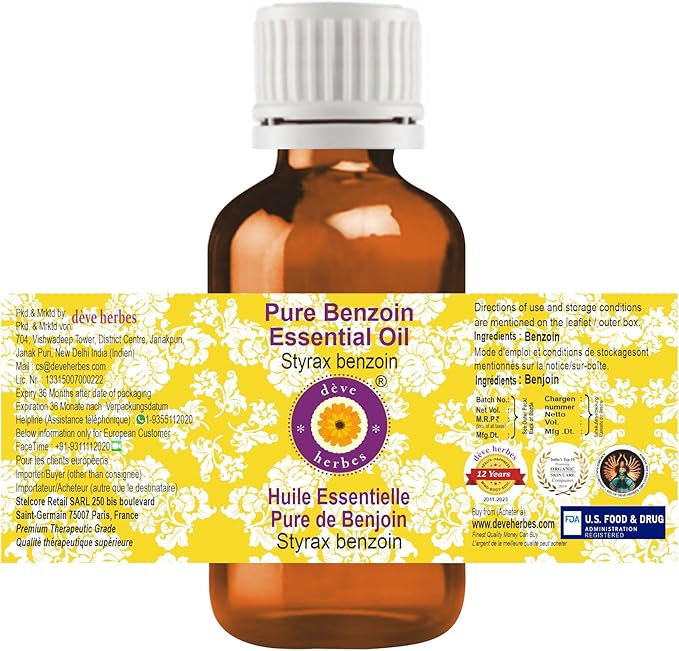 Deve Herbes Pure Benzoin Essential Oil (Styrax Benzoin) Steam Distilled 50ml (1.69 oz)