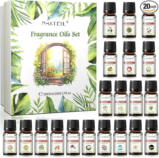 Coconut 20 Pcs Fragrance Oil Set, Premium Fragrance Oil, for Humidifier, DIY Candle & Soap Making Scent, Aromatherapy Diffuser Oils Set (5ML)